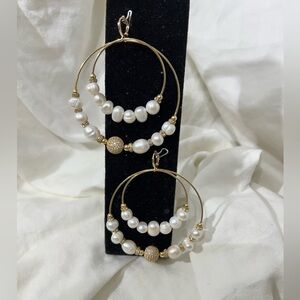 Fresh Water Pearls W/ Randels With CZ Stones 3” Inches & 2” Inch Hoops.